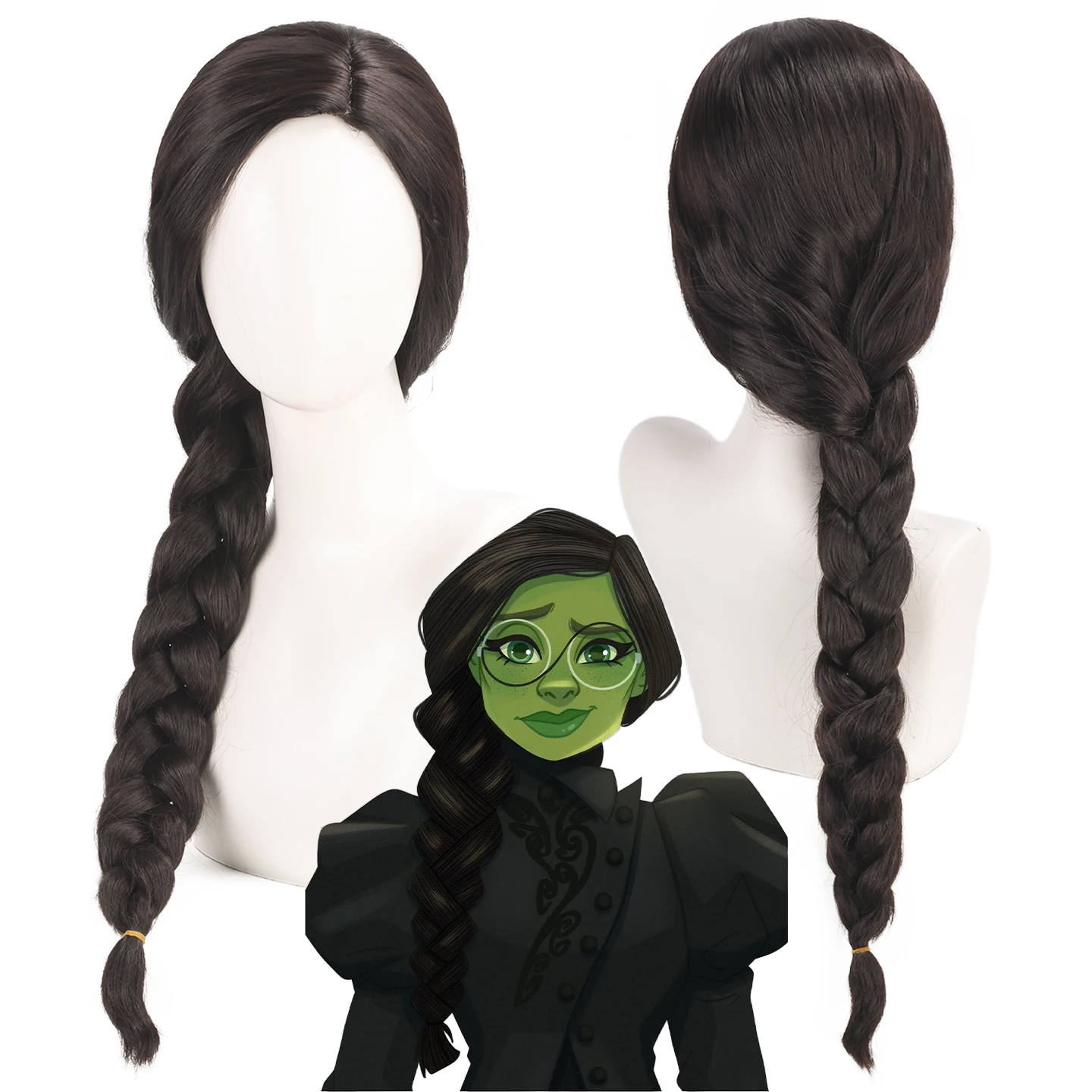 Cosplay wig black Fried Dough Twists braid oblique bangs long hair-Synthetic fiber wig