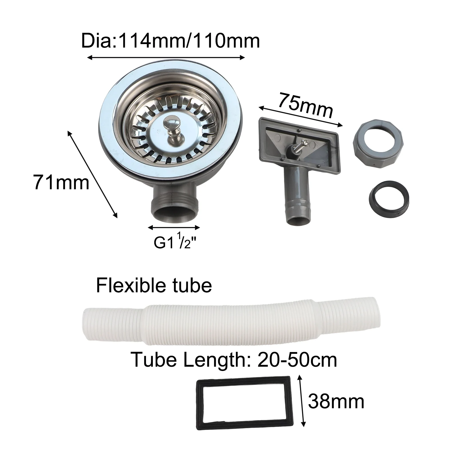 Easy Installation Kit Adjustable Overflow Pipe User-friendly Design Adjustable Pipe Length 150-280mm Kitchen Installation