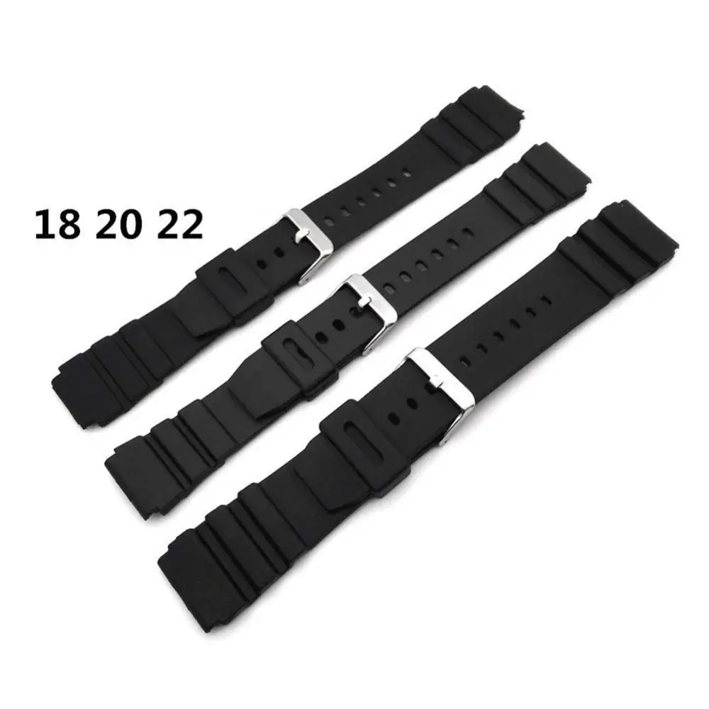 18-22mm Watch Strap Men Black Bracelet Wrist Straps Silicone Rubber Waterproof Sport Wrist Watch Band Strap