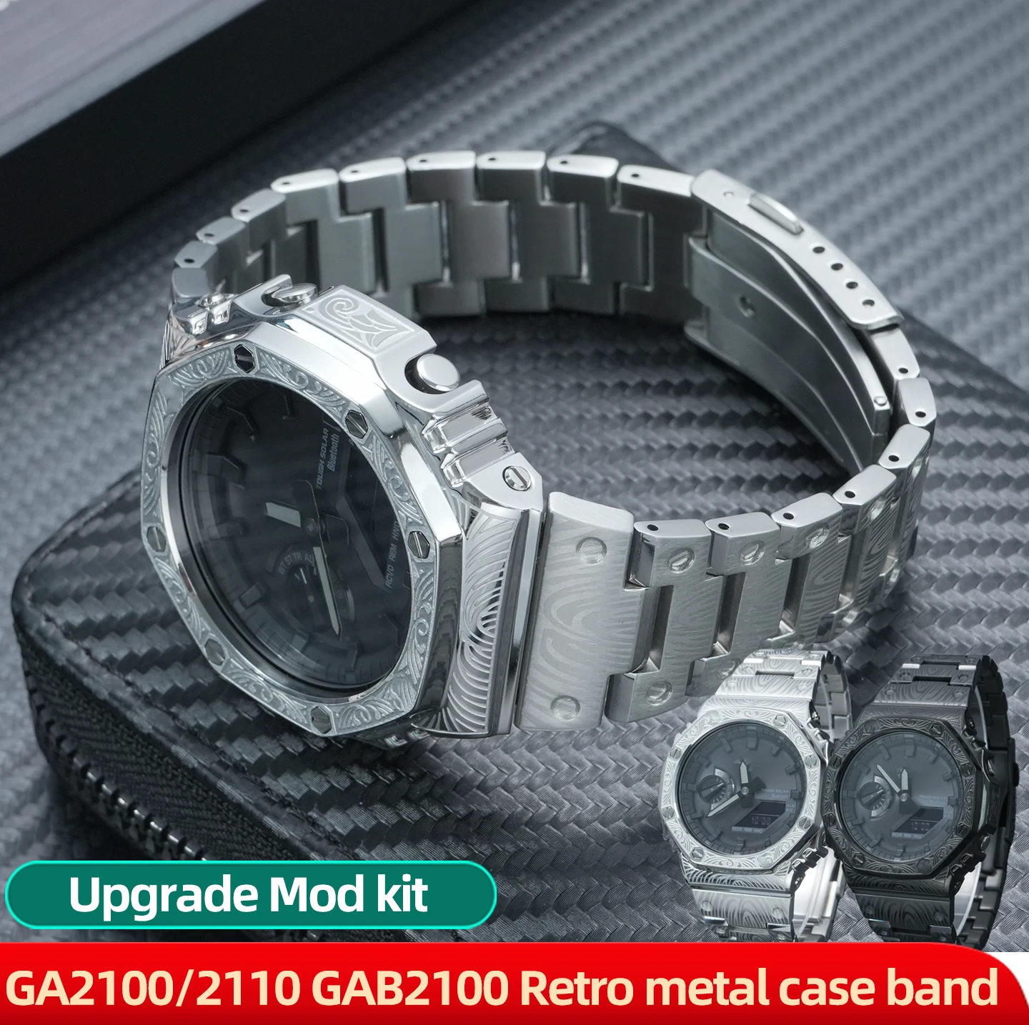 Uhrenzubehör für Casio G-SHOCK GA2100/2110 GAB2100 Serie Modified ga2100 Farm Oak Vintage geschnitztes Metallgehäuse für Herren