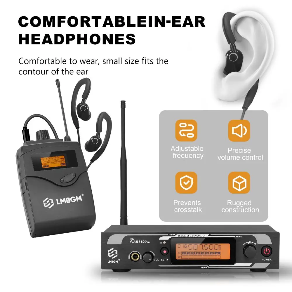 LMBGM-AR1100 ระบบตรวจสอบอินเอียร์ไร้สาย (มีกระเป๋าคาดเอวสี่ช่อง) ระบบไมโครโฟนตรวจสอบแบบเรียลไทม์ความถี่ Whf -