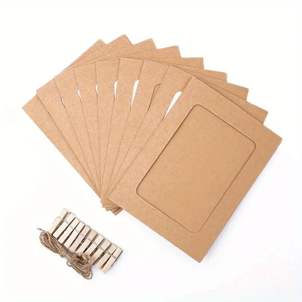 【セール中】木製クリップ付き段ボール写真フレーム、DIY紙フォトフレーム、壁の装飾、寝室の装飾、10個