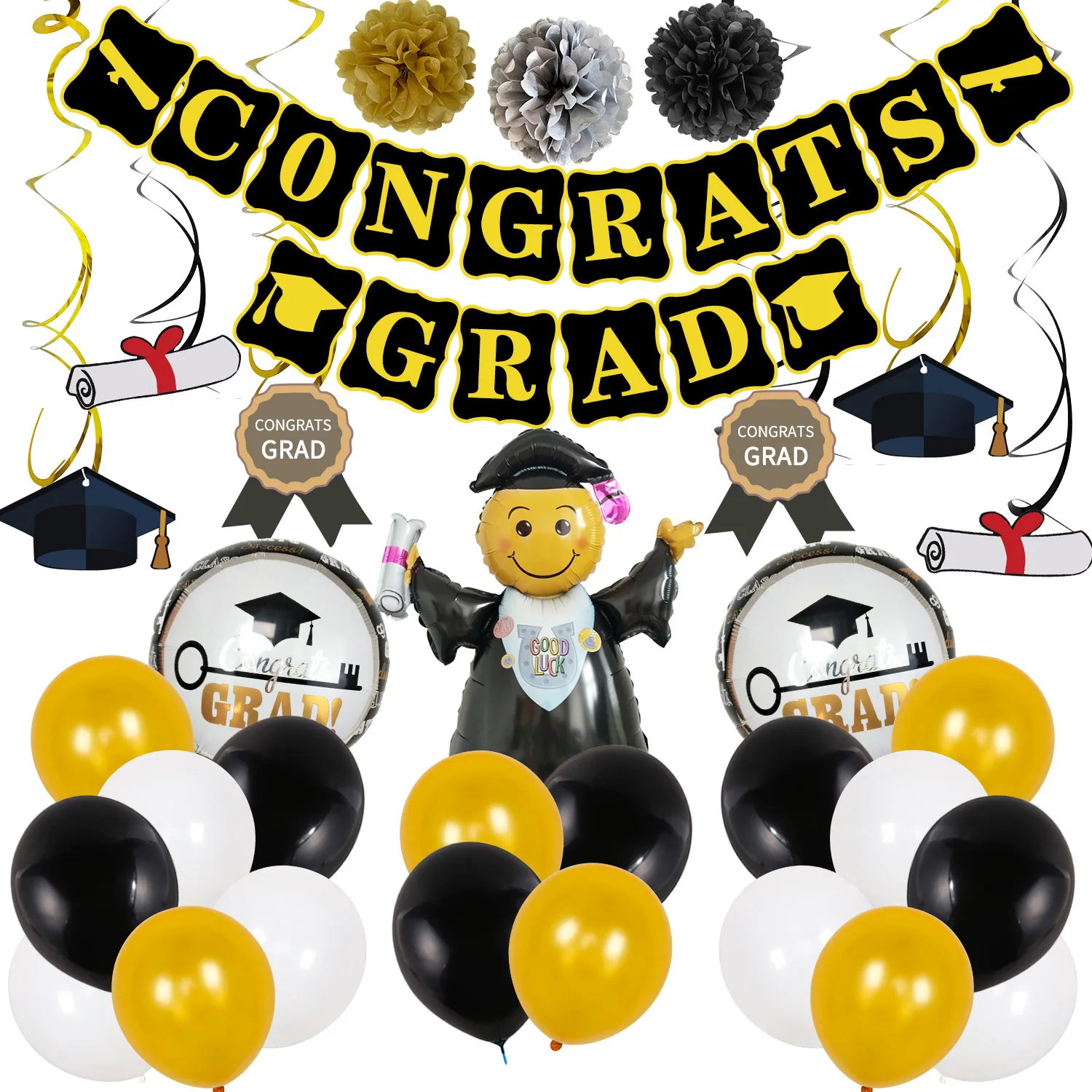 Graduation Balloon Set Graduation Party Balloon Golden Confetti Combo Balloon Congratulations Graduation Party Set