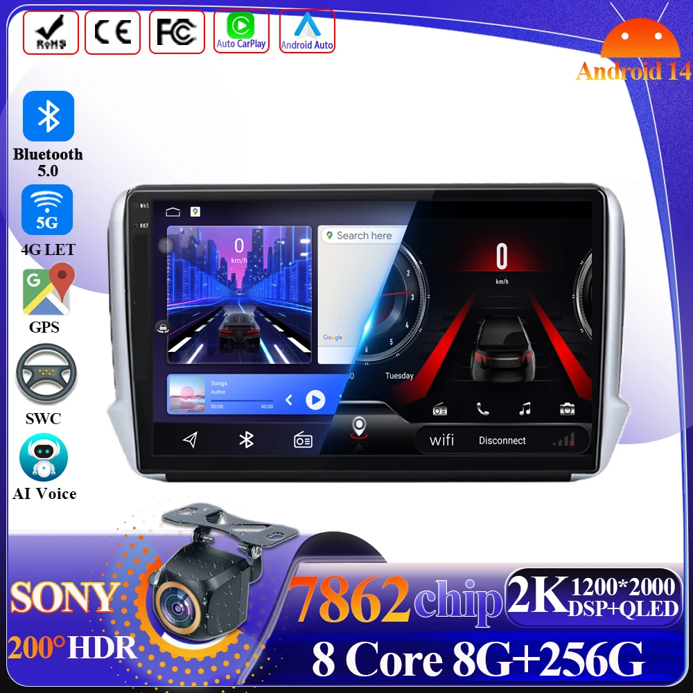 

Wireless Android 14 For Peugeot 2008 208 Series 2012-2018 Car Radio Carplay Multimedia Video Player GPS 5G Wifi Touch Display