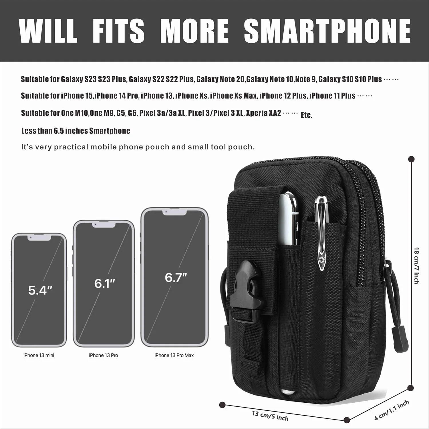 ZHUOHUA Tactical Waist Pouch EDC Molle Waist Bag Belt Phone Pouch Holster Purse Carrying Pouch for Smartphone, Tools