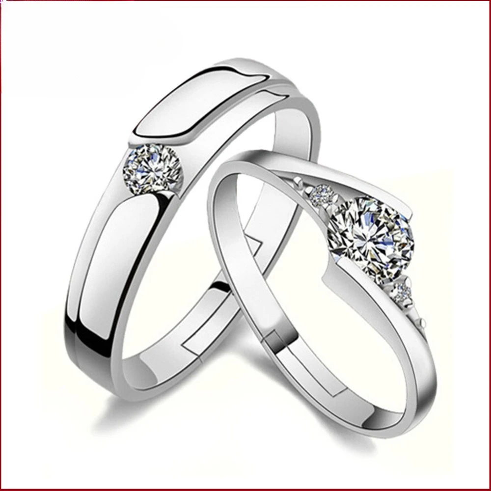 2pcs 925 Sterling Silver Couple Rings Zircom For Women Man Exquisite Student Girlfriend Silver Jewelry