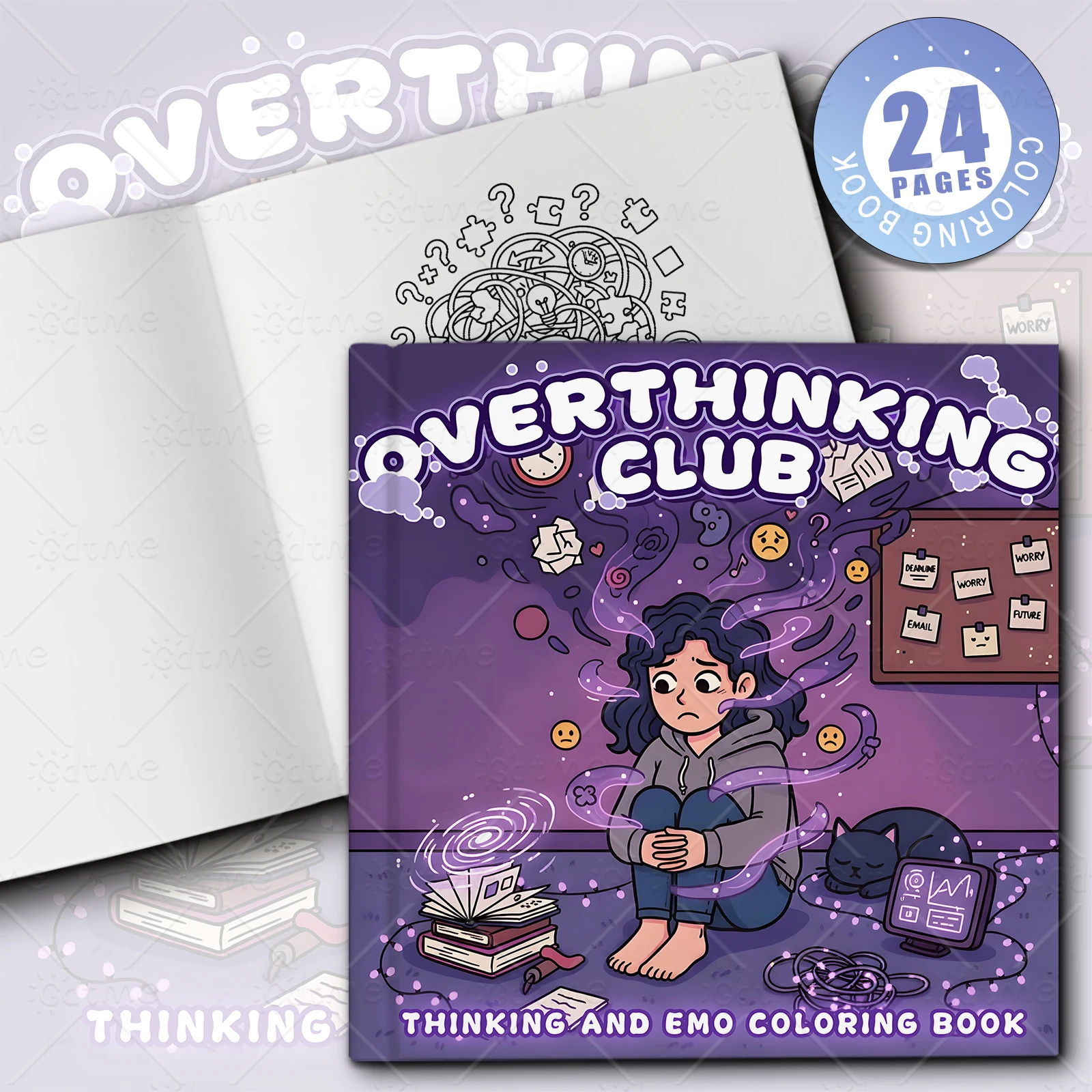 OVERTHINKING CLUB Coloring Book for Adults Cartoon Designs Fashion Style Simple Stress Relief Graffiti Painting Drawing