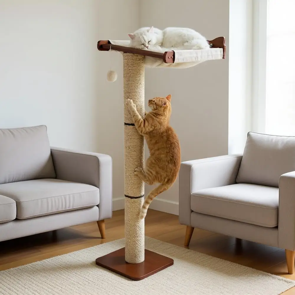 

Window Perch with Scratching Post Climbing Tree Hammock Mounted with Suction Cups 46 Inch Tall Adjustable Narrow Cat Tree Climbi