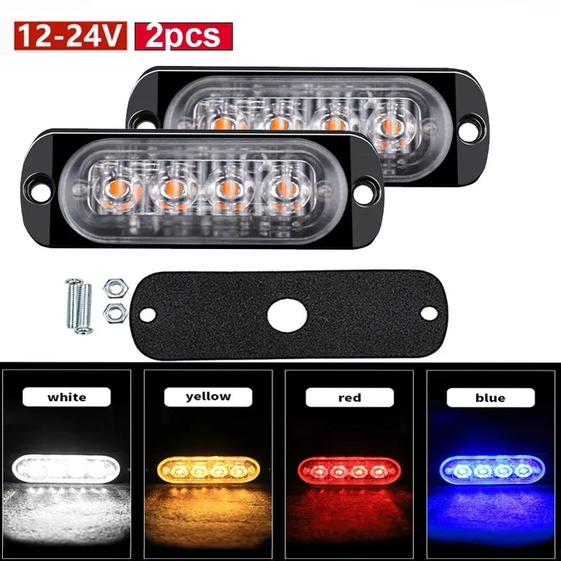 2Pcs 4leds Side Marker Warning Light 12-24V Daytime Running Light Truck Car LED Tail Lights Light Bar Strobe Optional