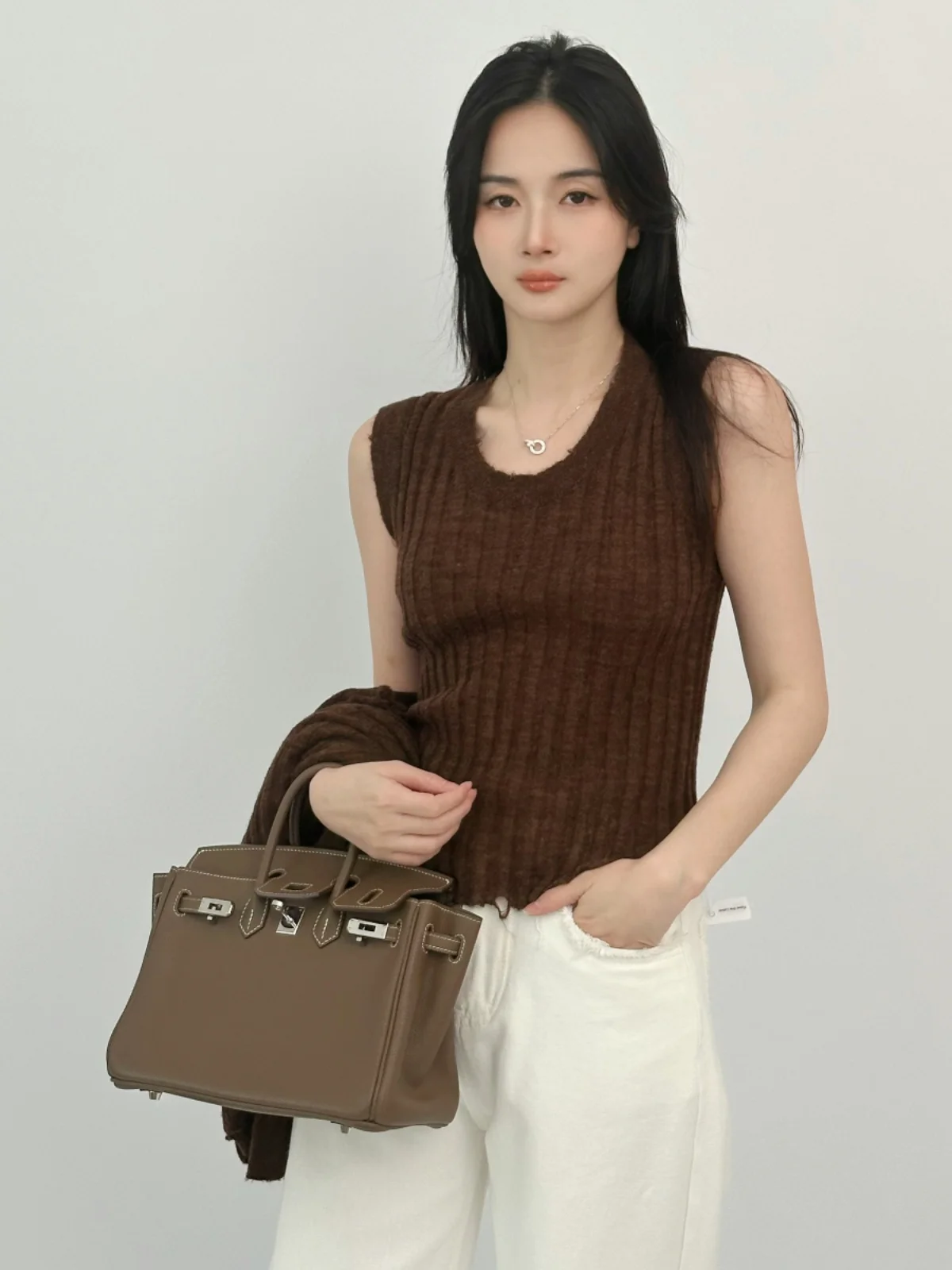 

Ease the Label Knitted Wool Vest Outerwear Thin Soft Maed Wool Design Commute Sle Long Sve round Ne Two-Piece Set