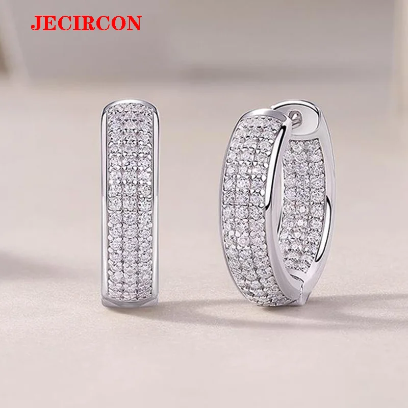 

JECIRCON GRA Certified S925 Sterling Silver 3 Row Full Pave Moissanite Hoop Earrings | 1mm Stones Each, Luxury Statement Jewelry
