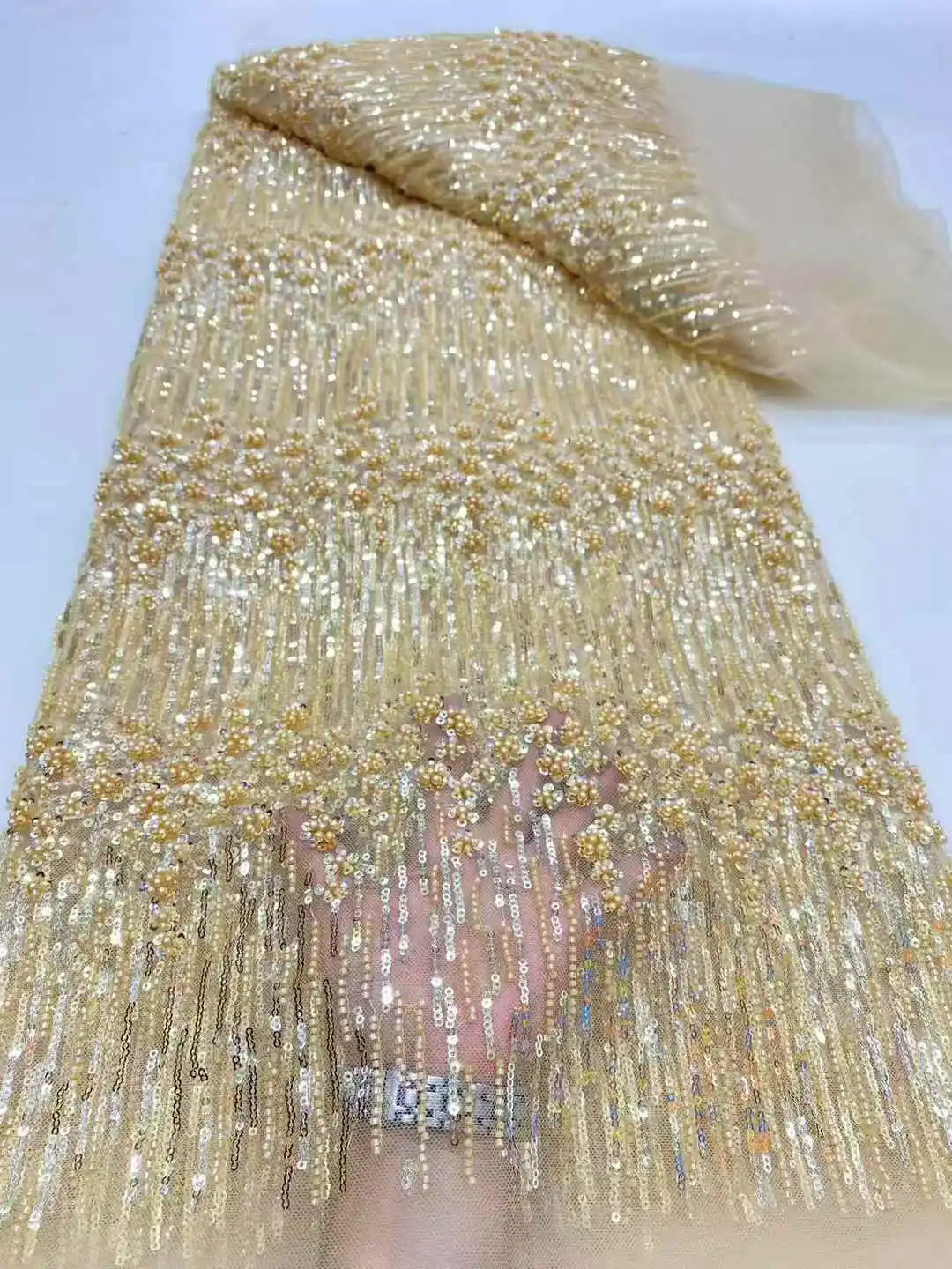 African Mesh Lace Fabric With Sequins Nigerian Lace Fabric French Tulle Lace Fabric For Wedding Party Dress Sewing -DP