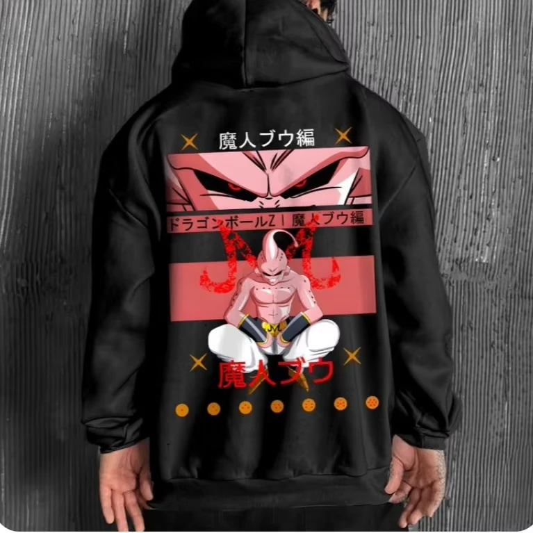 

Негабаритная толстовка унисекс с принтом аниме, мужская уличная толстовка Dragon Ball Majin buu, осенне-зимняя спортивная толстовка