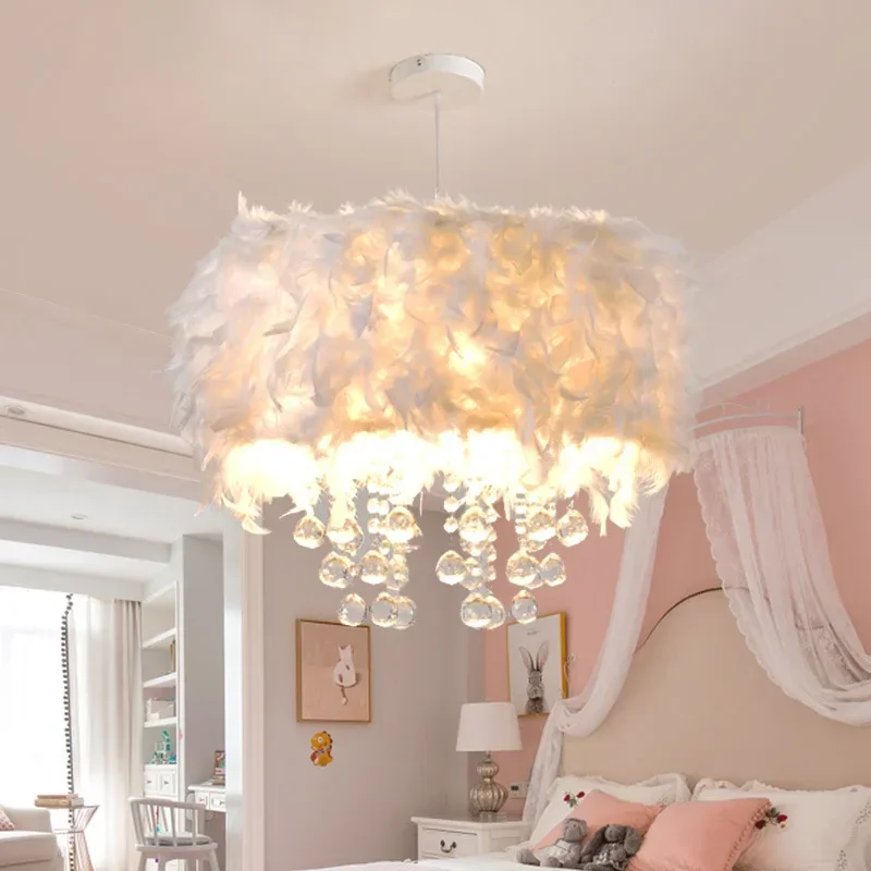 Nordic Modern Simple Feather Chandelier Creative Living Room Bedside Net Popular Girl Warm Romantic Bedroom Led Lighting Fixture