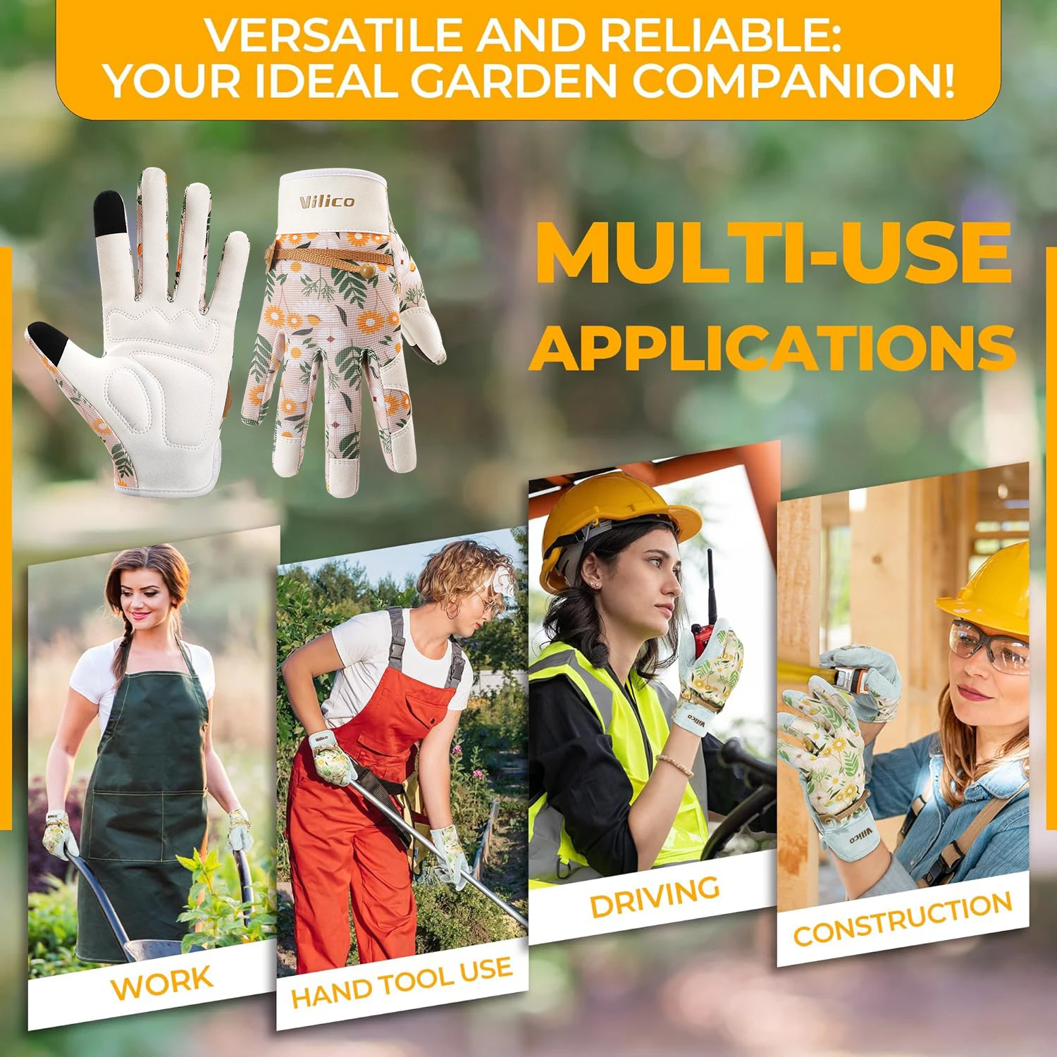 ถุงมือทําสวนสําหรับสุภาพสตรี Vilico ถุงมือทําสวนหนังสําหรับสุภาพสตรีที่ระบายอากาศได้ดี ของขวัญที่ดีที่สุดสําหรับชาวสวน