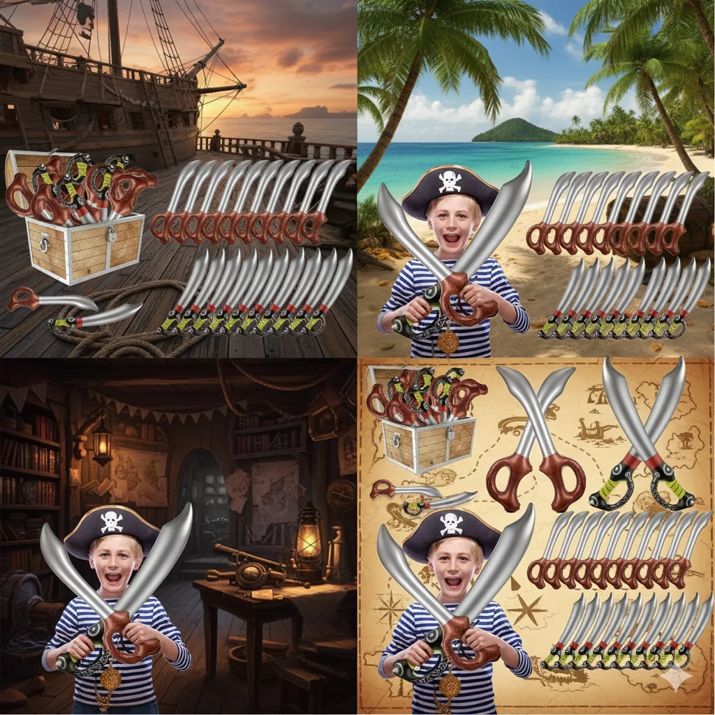 4 قطع مضحكة نفخ القراصنة السيوف هالوين حفلة عيد ميلاد لعبة السيف تضخم محاكاة سكين لحمام السباحة تأثيري