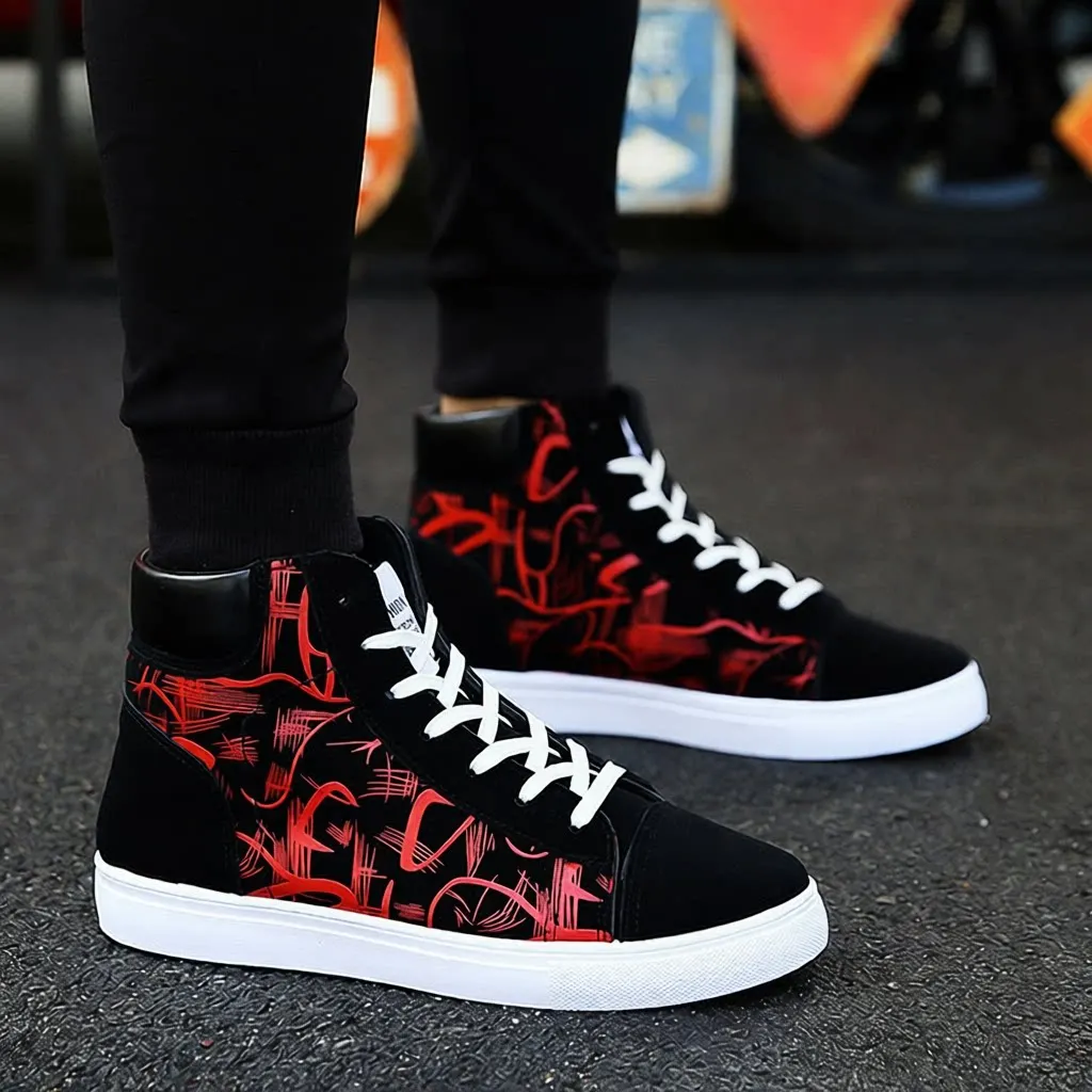 

Trendy High-Top Canvas Shoes Korean Style Men's Casual Shoes Teenagers' Board Shoes Breathable Slip-On Rubber Outsole