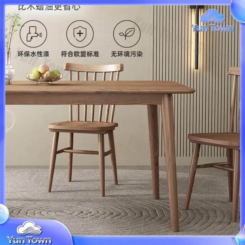 Solid Wood Dining Table for Nordic Modern Small Household Rectangular Japanese Style Ash Wood Log Table and Chair Combination