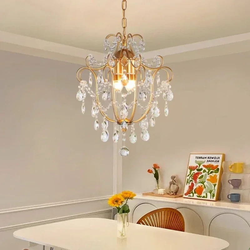 

Retro Crystal Chandelier Restaurant Hanging Lamp Room Decor Balcony Luxury Bedroom Parlor Light Fixture Golden Pendant Light