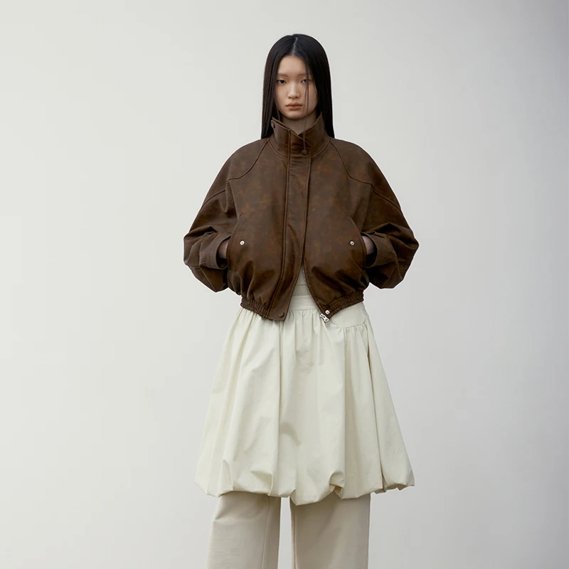 Bas Cla * pur Original femmes ort Jaet col montant adient couleur conception haut de gamme sensation manteau en cuir trajet Sle