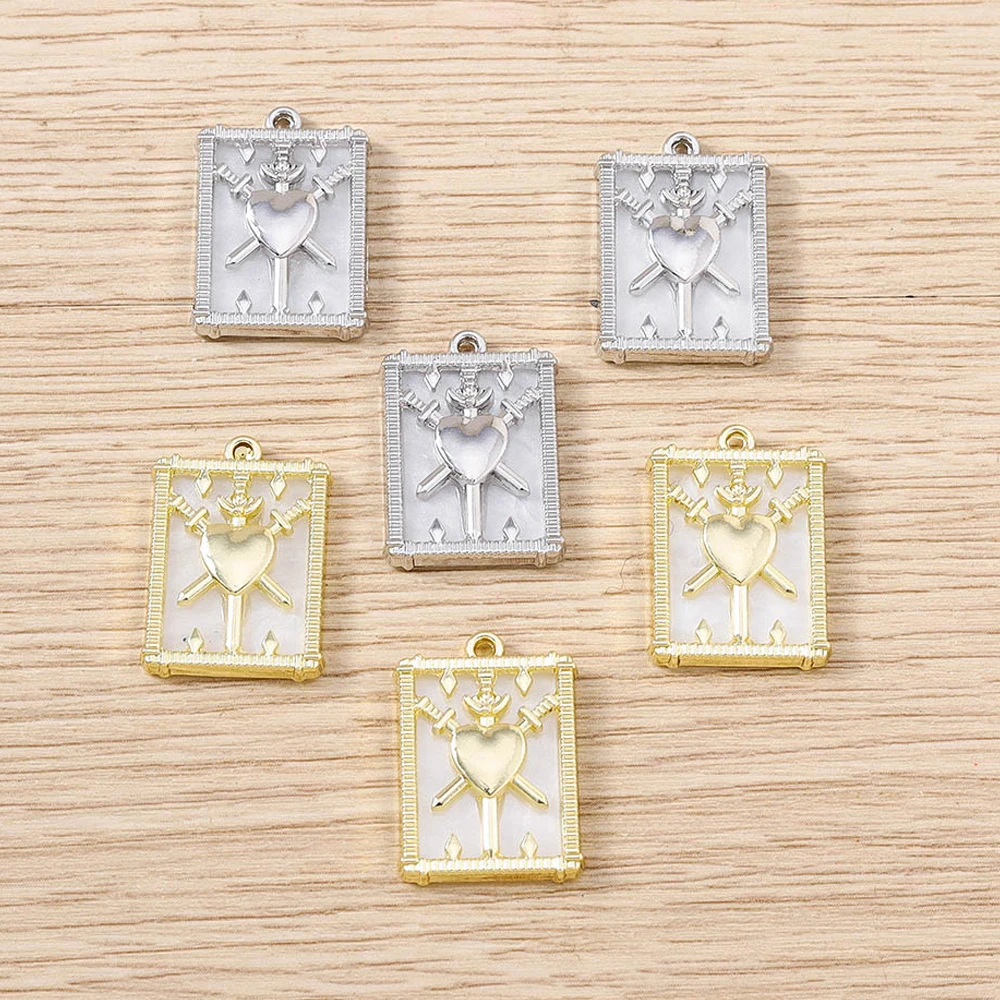 Tusember 5 Stück katholische Anhänger mit Schreckenherz, Tarot „Drei der Schwerter“ Charms für DIY Halskette, Armband, Ohrringe, Schmuckherstellung – Detail 6