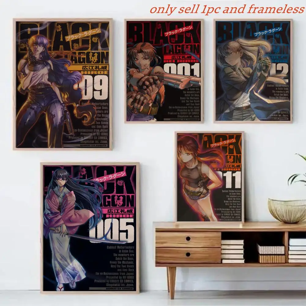 Japanese Anime B-Black Lagoon Painting Calligraphy Canvas Mural For Interior Walls Crease-Free Beautiful For Living Room Bedroom