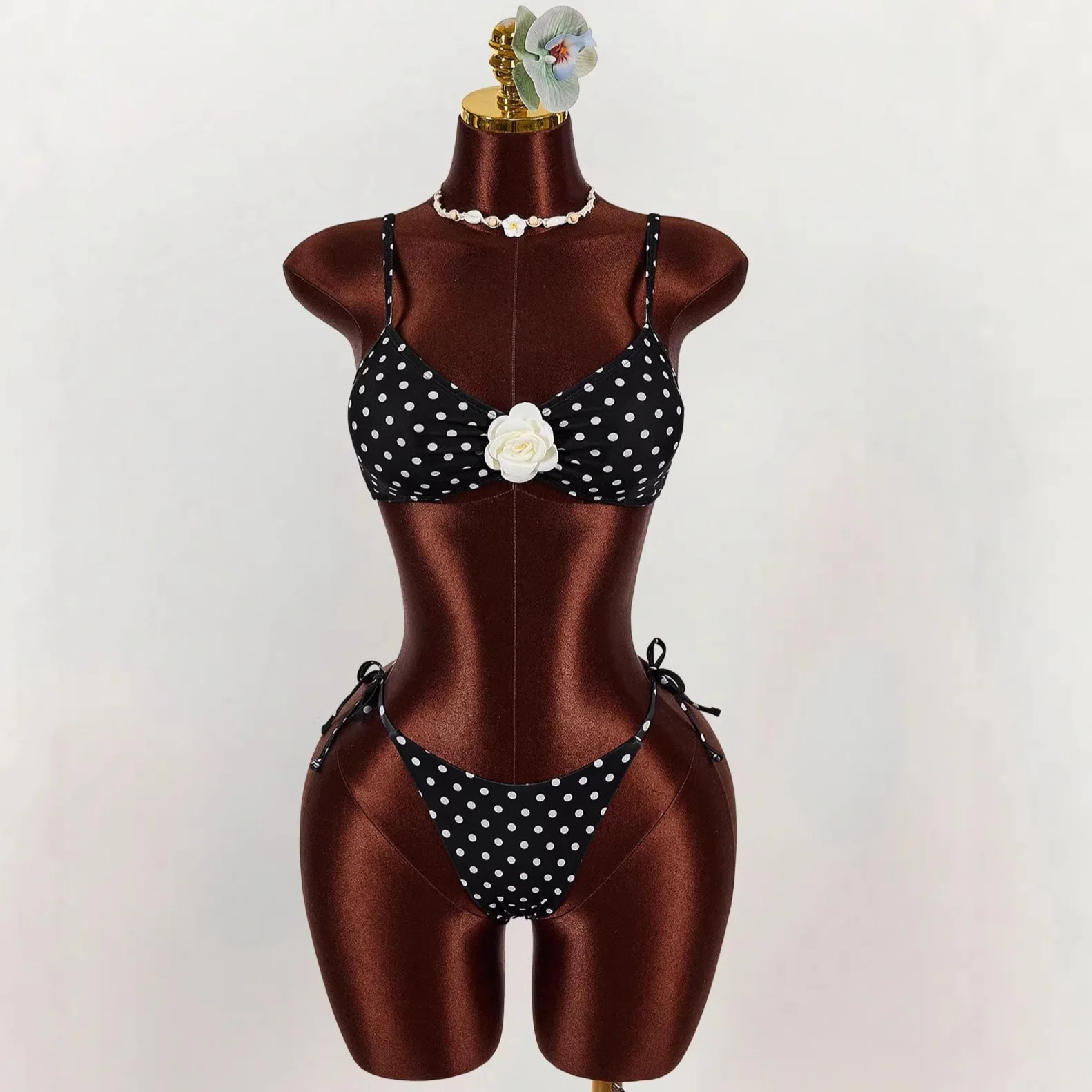 

New INS Slim Fit Sexy Strap Floral Polka Dot Tank Top Hot Bikini Set For Women