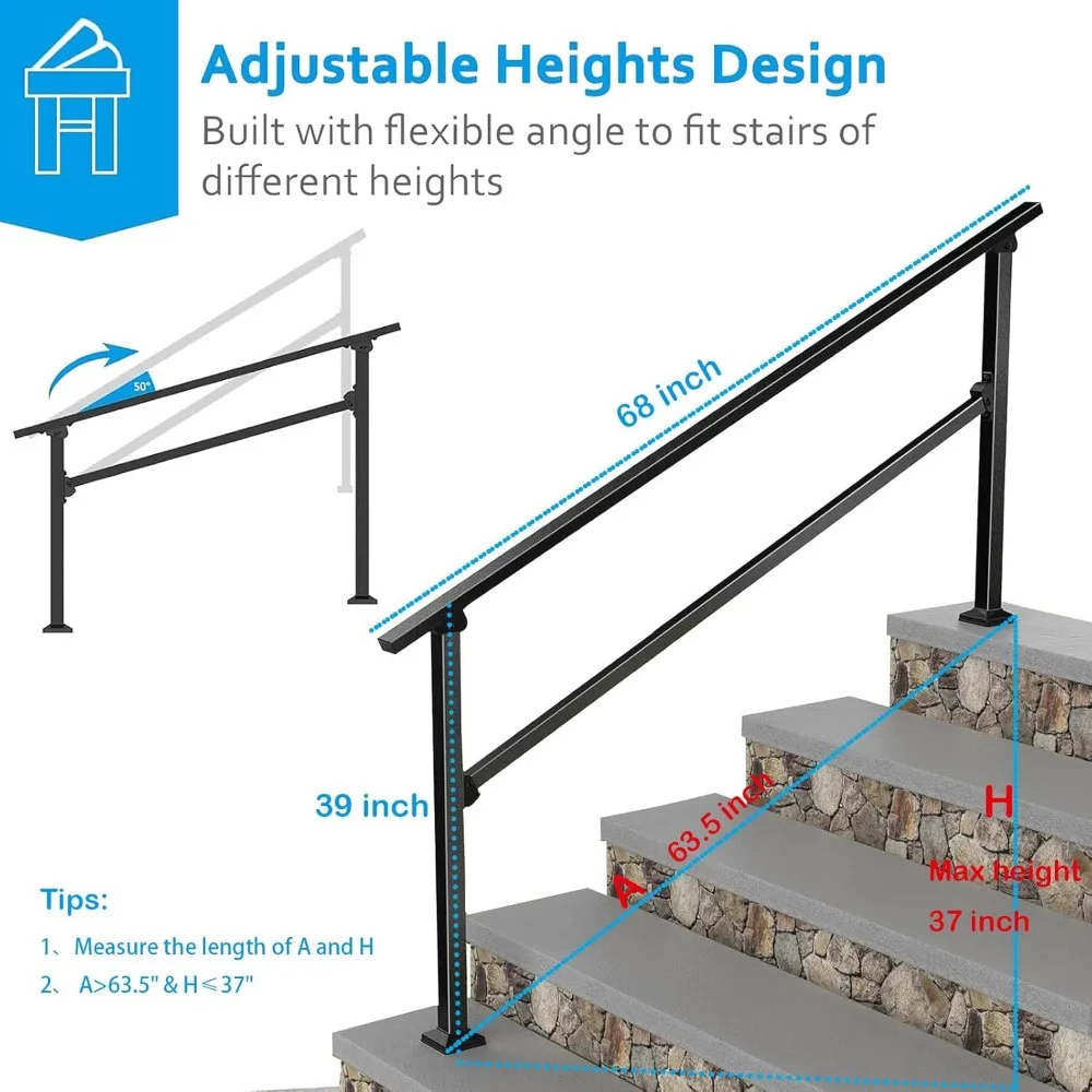 درابزين معدني متين للخطوات الخرسانية - درابزين سلالم شديدة التحمل لخطوات الشرفة، تصميم 4 خطوات #4