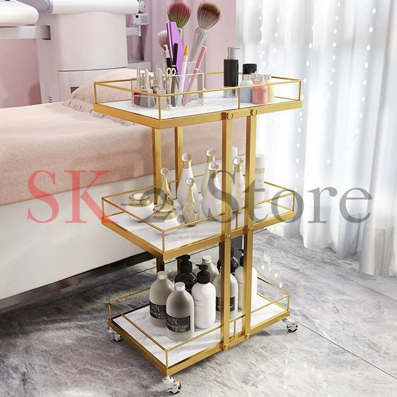Beauty salon trolley nail beauty eyelashes embroidery shelves light luxury instrument storage rack can be moved tool trolley