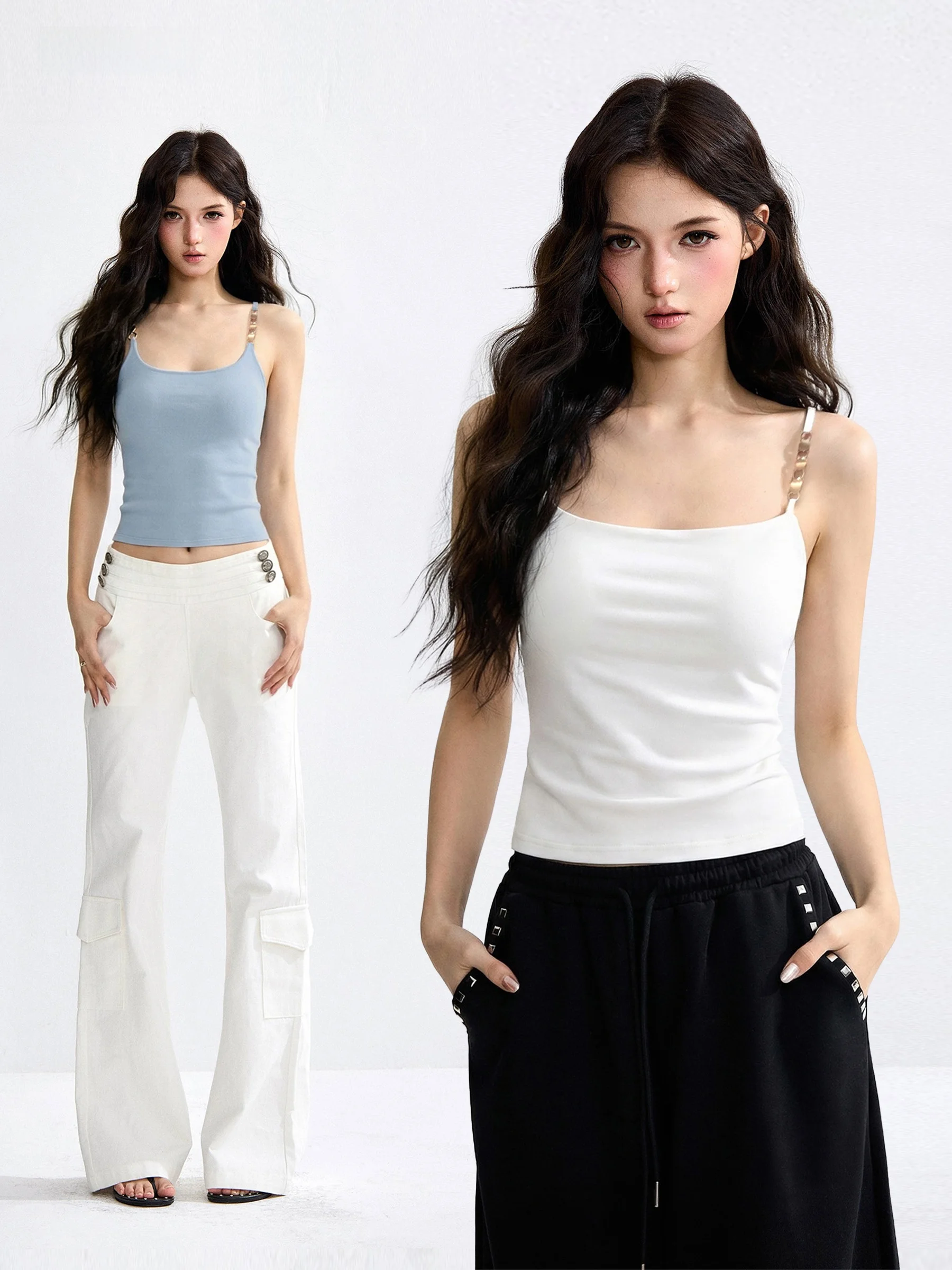 Sweet And Spicy November Chain Strap Vest Women's Summer Pad Integrated Inner And Outer Wear Slimming Top City Walk Casual