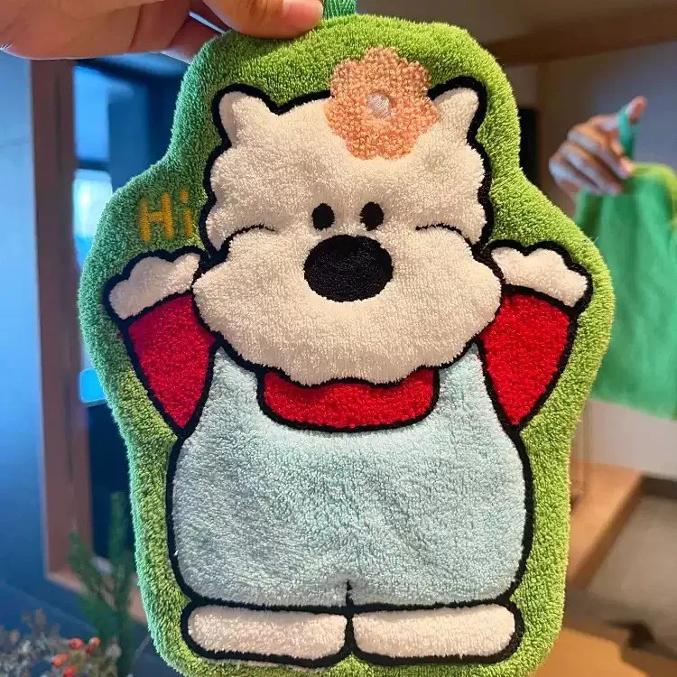 6枚入り、吊り下げ式のクマ柄ハンドタオル。キッチンやバスルームに最適な、吸水性に優れた厚手のハンカチ。デザイン性の高い拭き取り用クロス。