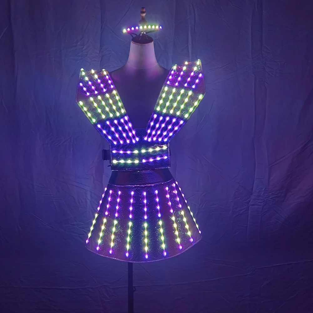 Imagem -03 - Vestido Luminoso Led Colorido para Mulheres Roupas de Palco Boate Celebrar Performance de Dança Mulheres