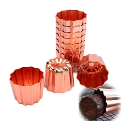 10pcs 2 Inches Fluted Side Flower Cup Shape Nonstick Golden Aluminium Canele Molds Tart Maker Jelly Cheese Holder Baking Tools