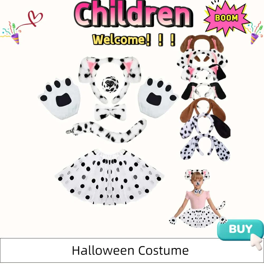 

Вечеринка на Хэллоуин 2025: уши мальтийской собаки, повязка на голову пятнистой собаки, костюм с хвостом