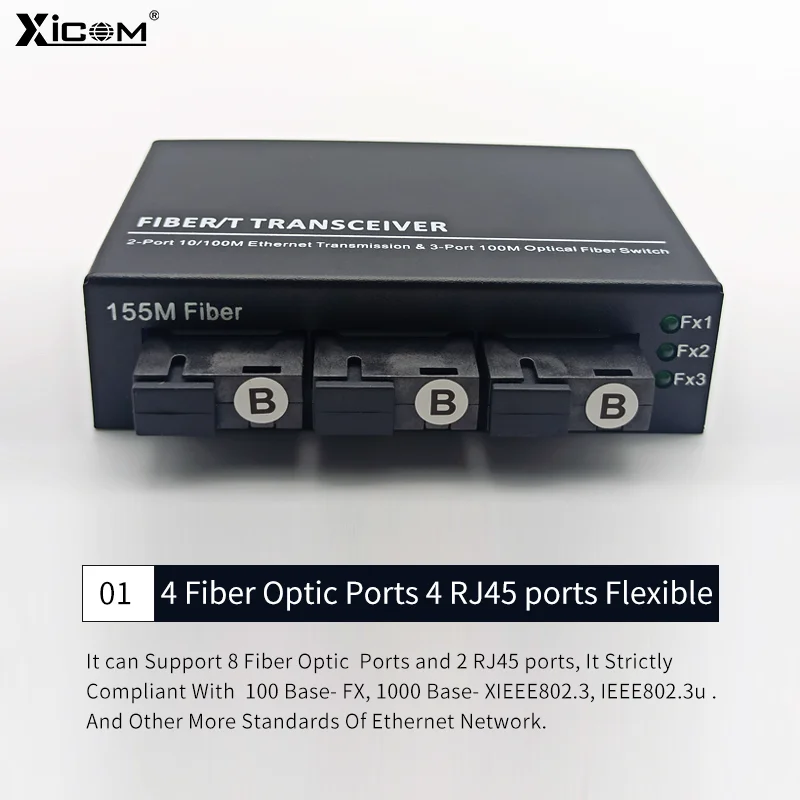 1 Pcs 20KM 10/100M Optical Fiber Switch Media Converter 3 Fiber 2 Rj45 Simplex Ethernet Switch Fiber Transceiver Single Mode