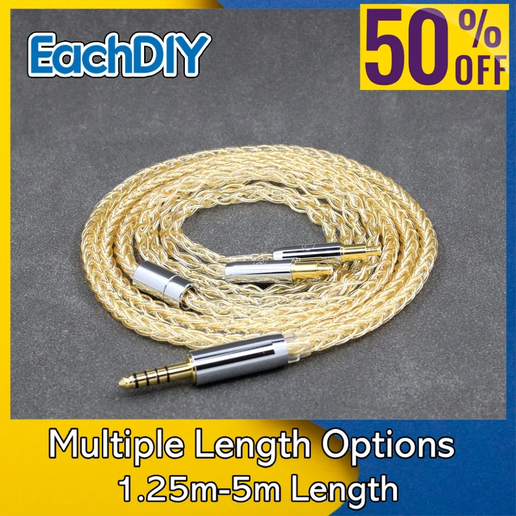 

8 Core 7n Pure Silver 24k Gold Plated Hifi A2DC Earphone Cable For Audio Technica ATH-770H ATH-MSR7b ATH-ADX5000 990H 8416