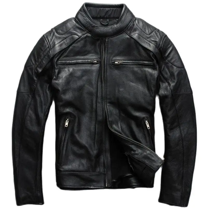 Factory Black cowskin motorcycle jacket Noctilucent skulls pattern genuine leather jackets and coats men biker jackets