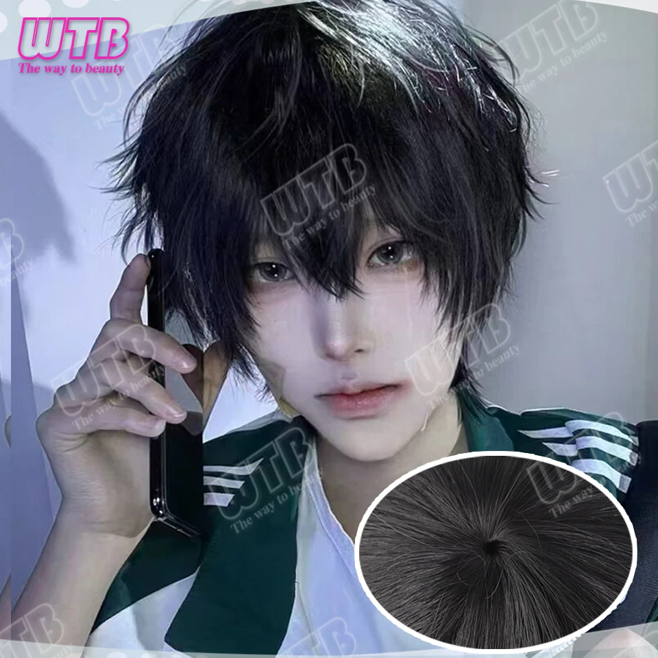 WTB Layered Short Synthetic Wig Short Straight Wig with Bangs Unisex Wig Suitable for Everyday Activities Proms and Cosplay