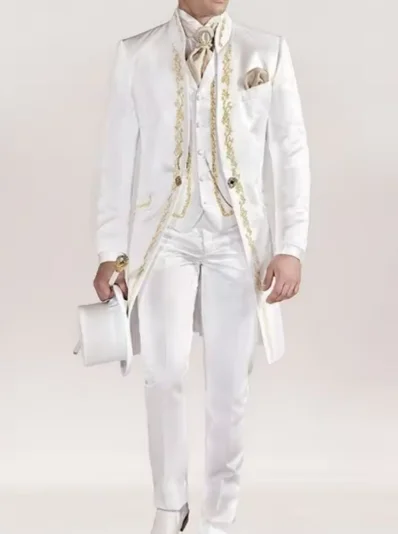 

Retro Embroidered Men Suits Prince Style Stand Collar Male Blazer Banquet Groom Wedding Tuxedos Formal Suit (Jacket+Pants+Vest)