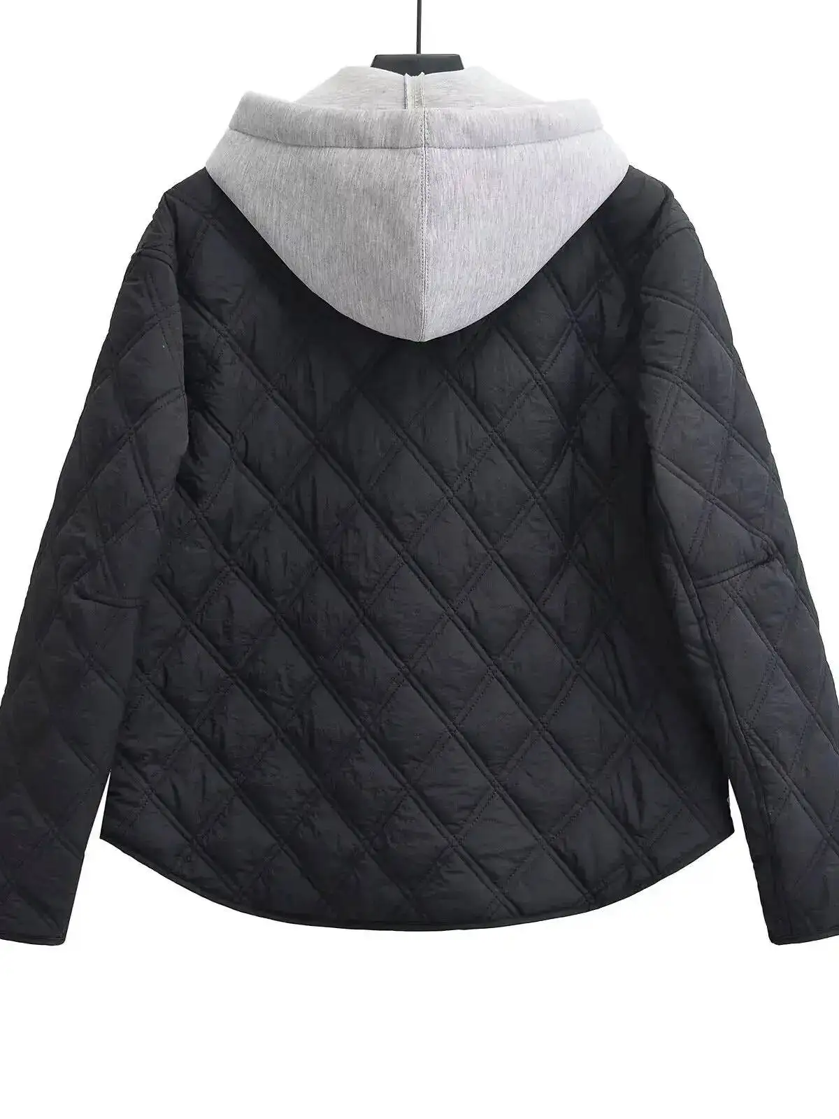 موضة جديدة لخريف وشتاء 2025 معاطف نسائية غير رسمية بقلنسوة مبطنة باللون الأسود سترات نسائية فضفاضة مبطنة أساسية