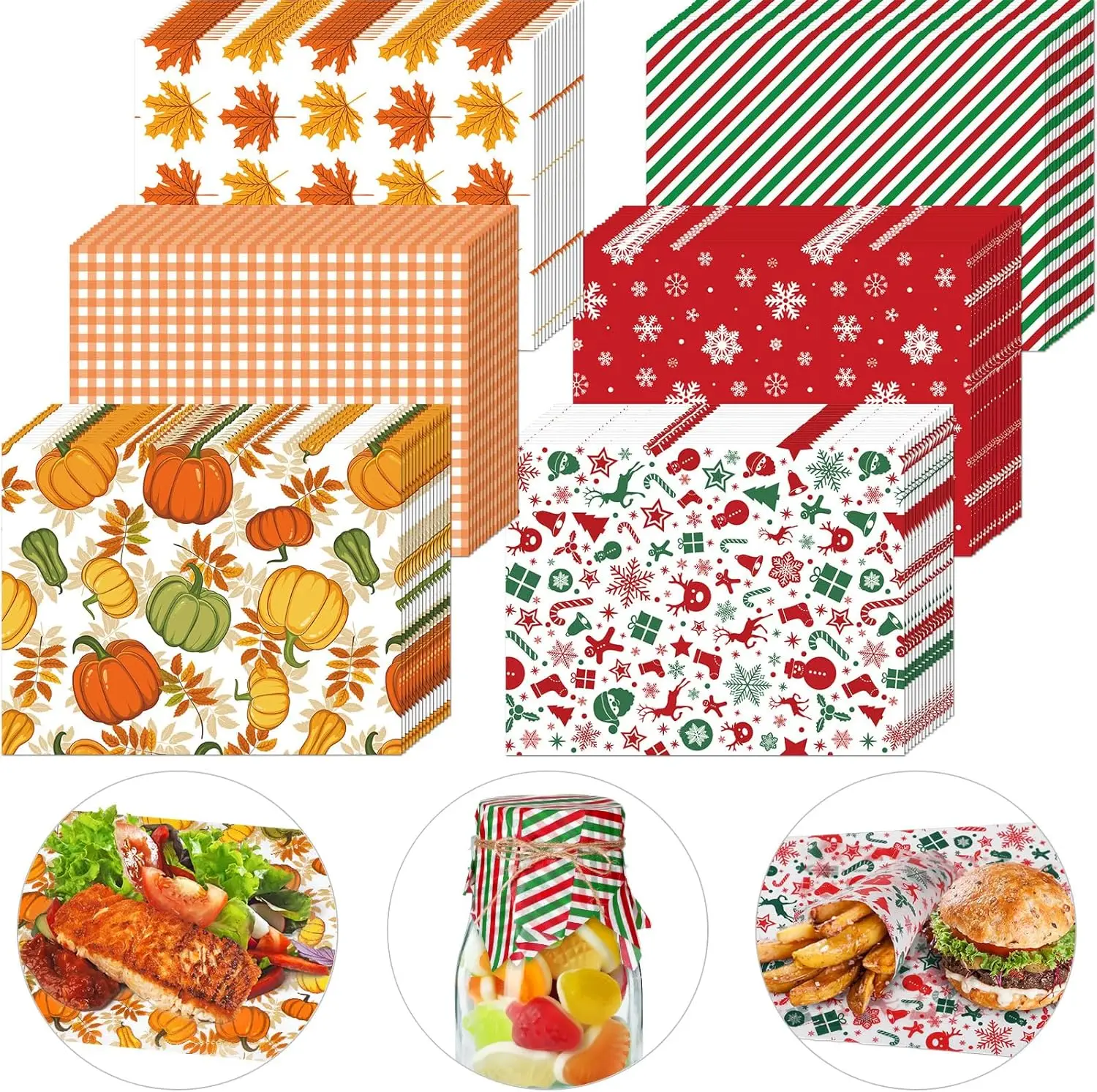 

ristmas Parchment Paper Sheets Sandwich Wrapping Pumpkin Maple Leaf Waterproof Oil Food Basket Liners for Autumn Home Party Kitc