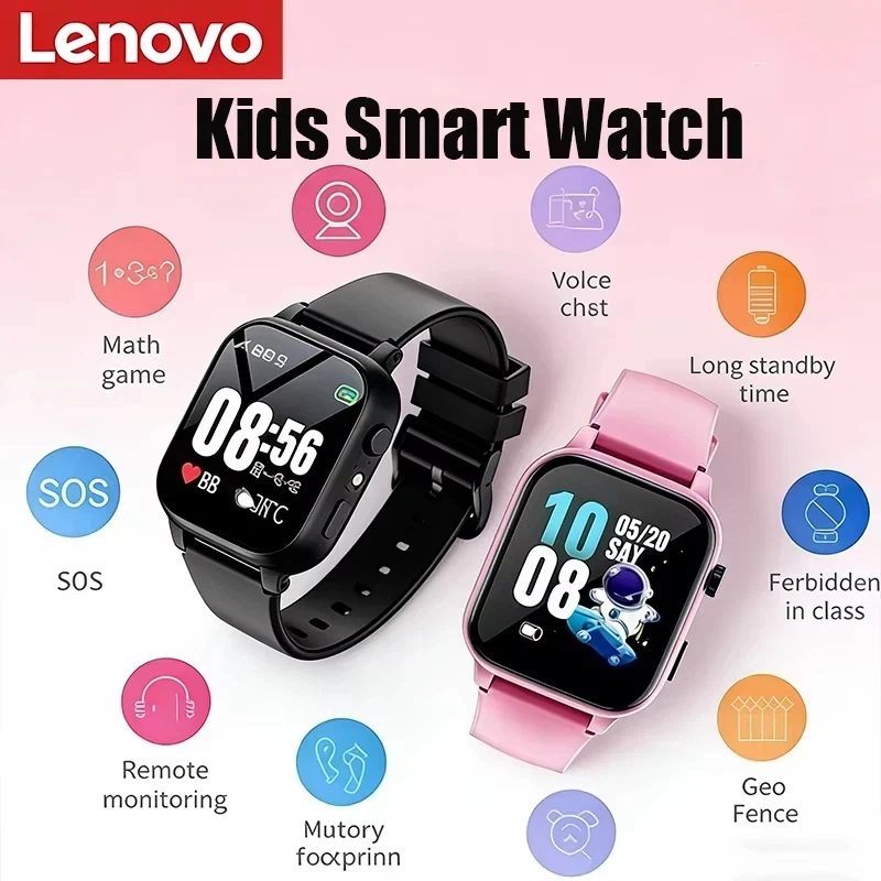 Montre connectée Lenovo pour enfants, GPS, WIFI, appel vidéo, SOS, téléchargement d'applications, caméra, moniteur, suivi de localisation, montre téléphone 2G