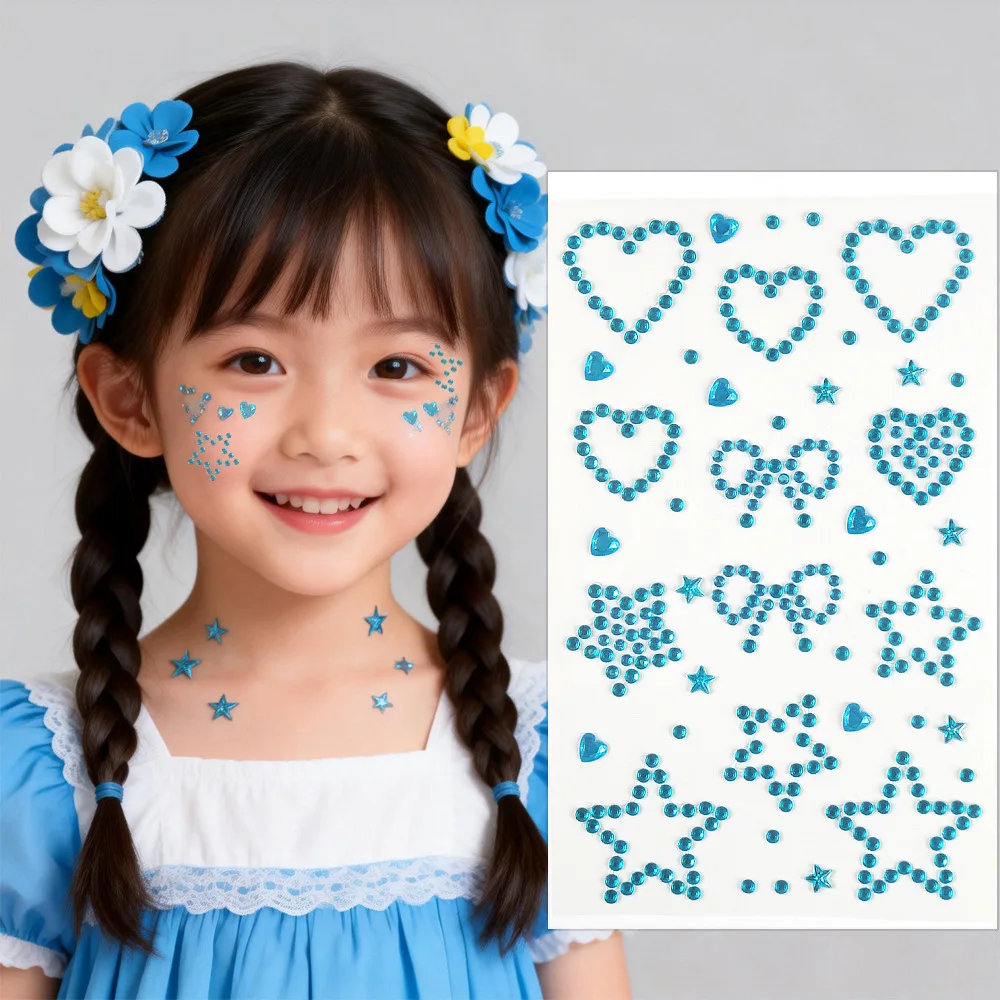 Concert Music Festival Support Face Sticker Hollow Out Solid Five Pointed Star Love Rhinestone DIY Makeup Account Material