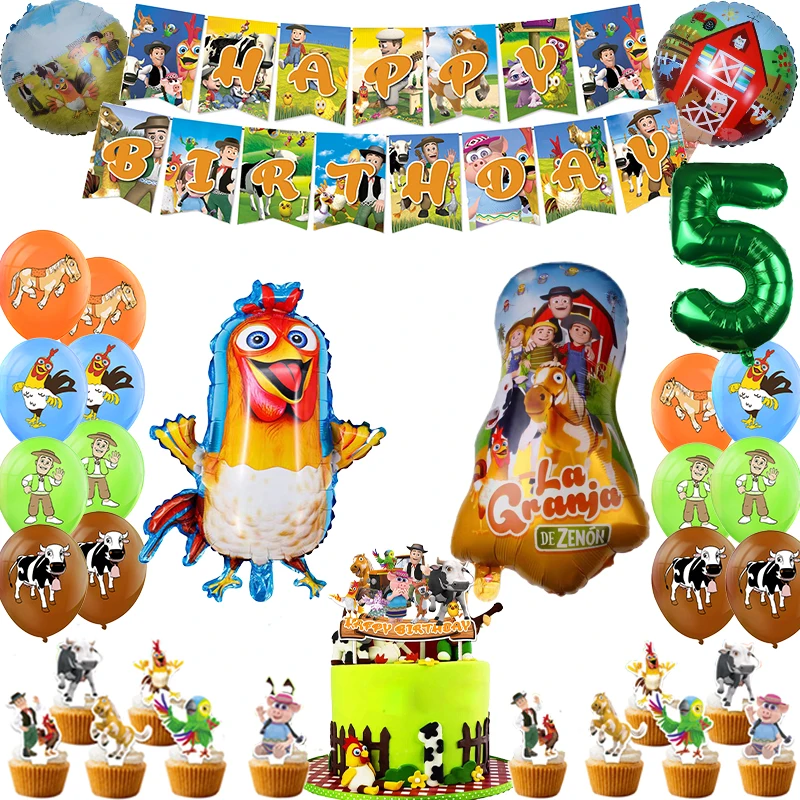 La Granja De Zenon Birthday Party Decoration Balloon Banner Backdrop Cake Topper Farm Animals Party Supplies Baby Shower