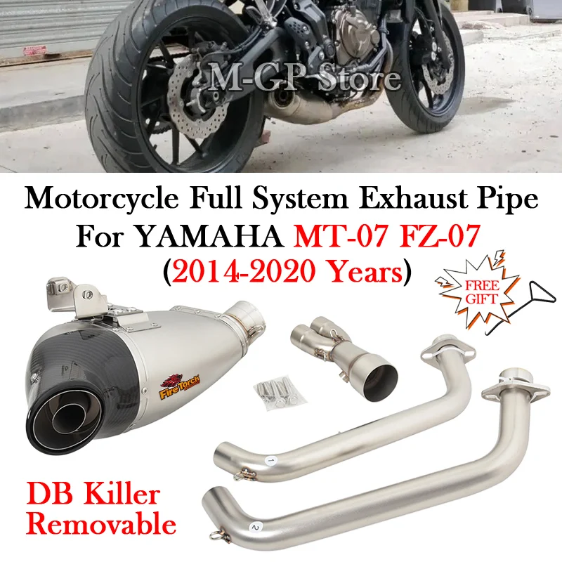 Full System For YAMAHA MT-07 FZ-07 MT07 FZ07 2014 - 2020 Motorcycle Exhaust Modfy DB Killer Escape Moto Muffler Front Link Pipe