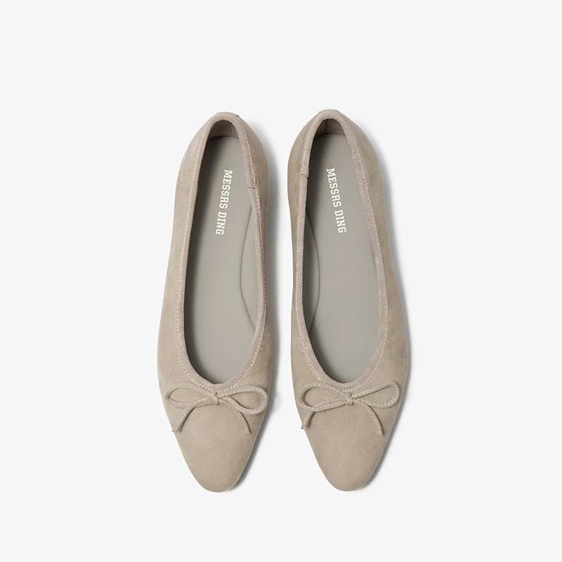 BEAUTODAY Casual Flats Shoes Women Sheepskin Suede Leather Butterfly-knot Round Toe Ballet Ladies Shoes Handmade 18122