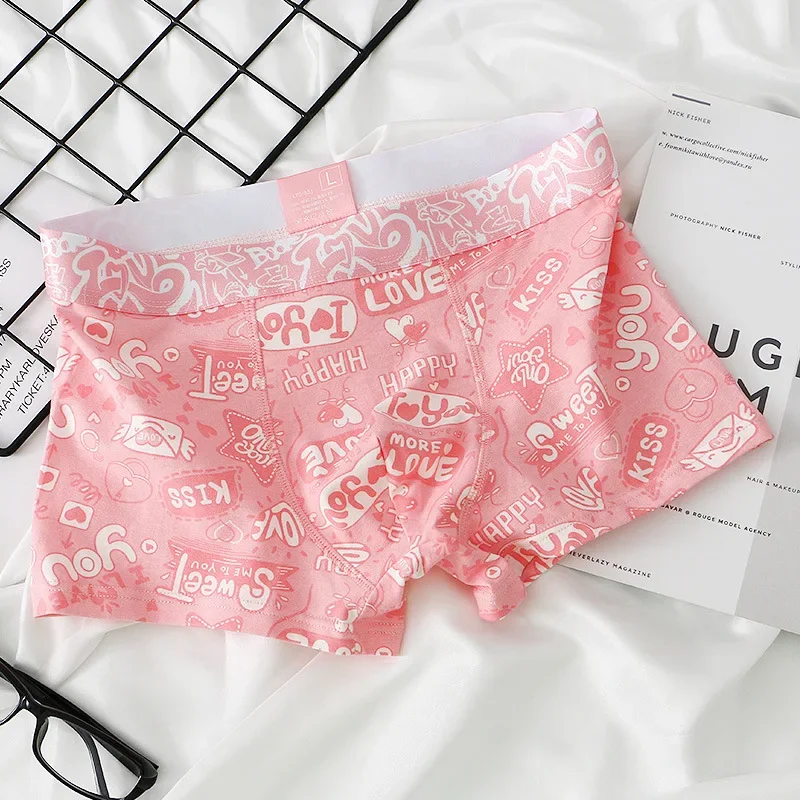 Men Trunks Pink Cartoon Printed Underwear 3D Crotch Boxer Cotton Breathable Underpants Mens Cute Knickers Arrow Panties