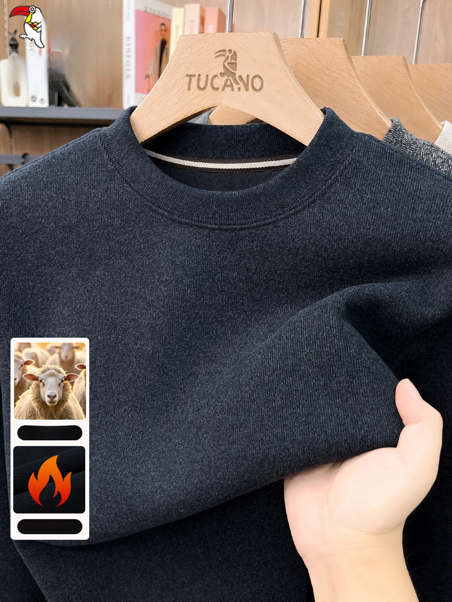 Camiseta de Moletom Masculina de Gola Redonda com Lã e Forro de Fleece Grosso, Casual, Quente para o Inverno, Ajuste Padrão, ...