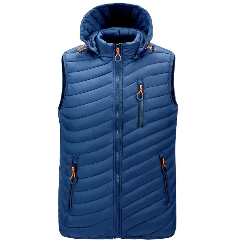 Fashion Casual Pockets Waistcoat Windproof Jacket Winter Male Hot sale Men Sleeveless Down Vests Solid Hooded Vest Jackets