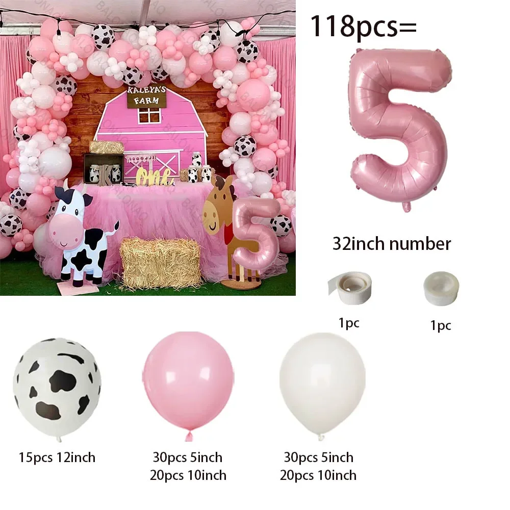 118pcs Pink Farm Party Decoration Balloon Garland Arch Kit Cow Animal Birthday Backdrop Latex Globos Baby Shower Kids Supplies